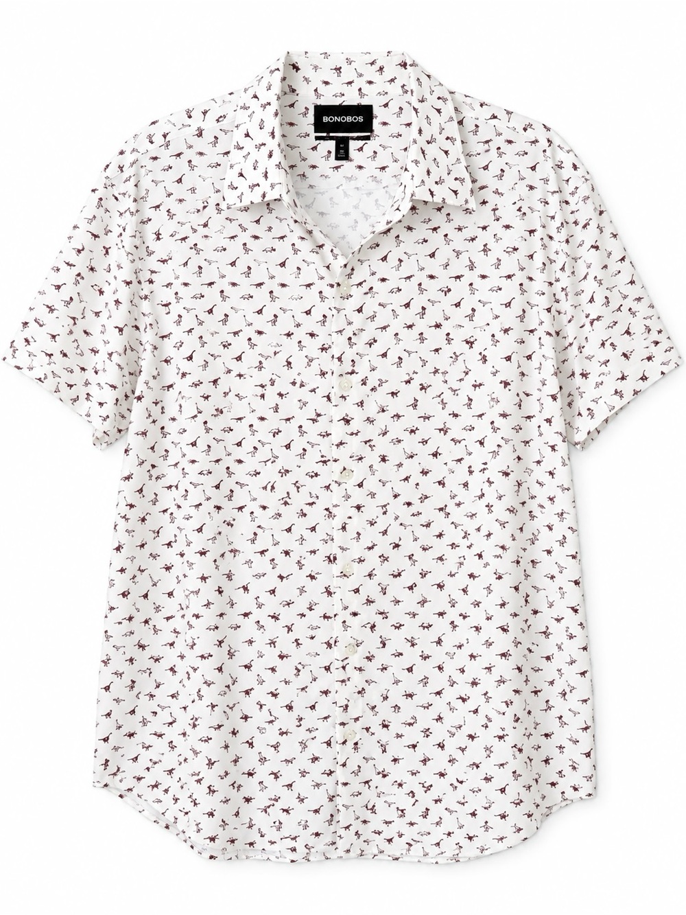 Bonobos Dinosaur Print Short Sleeve Button Up Shirt Slim Fit XL